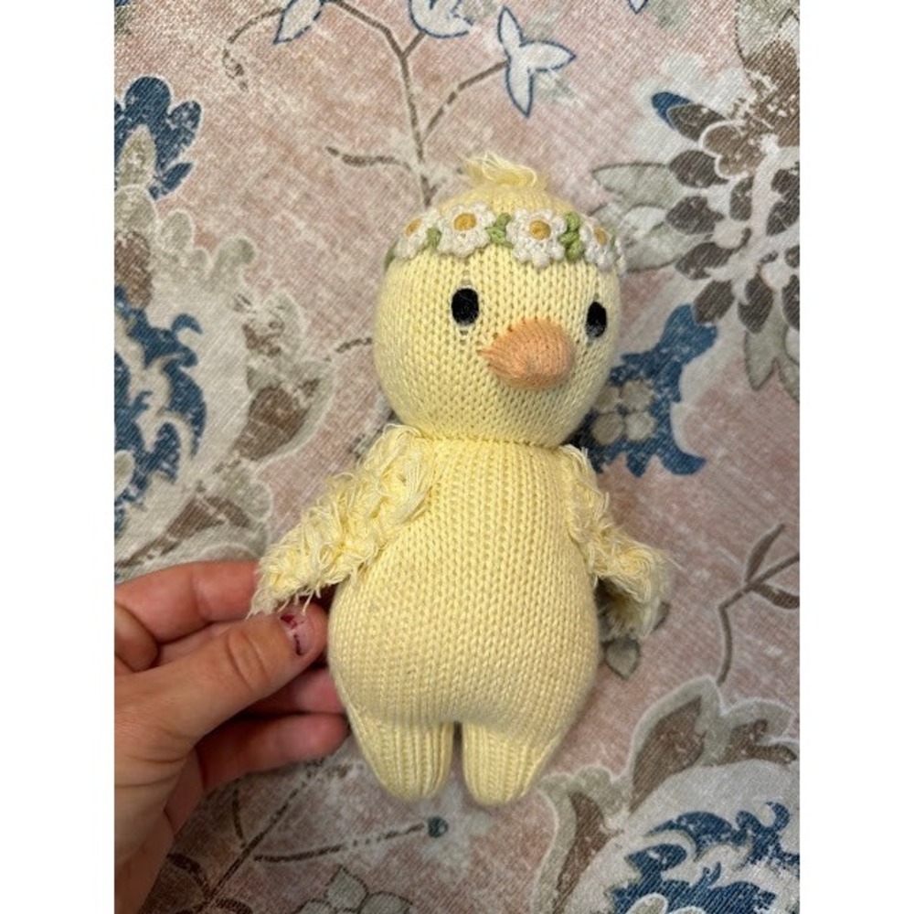 Cottagecore cuddle+kind Chick Plush Small Yellow Daisy Flower Crown Knit Toy
